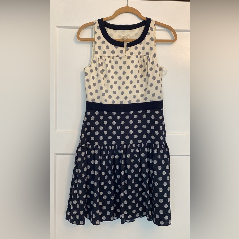 JCrew Navy and cream polkadot dress size 0